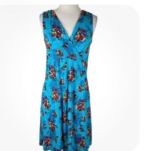 Garnet Hill Vibrant Floral Midi Dress medium with pockets